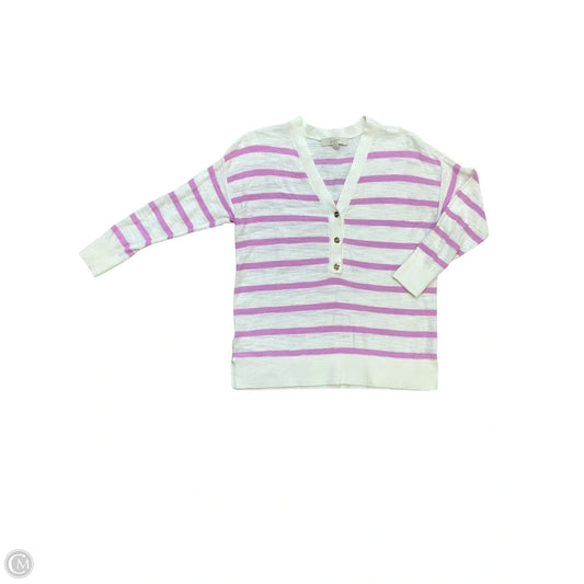 Sweater By Loft In Purple & White, Size: Xs