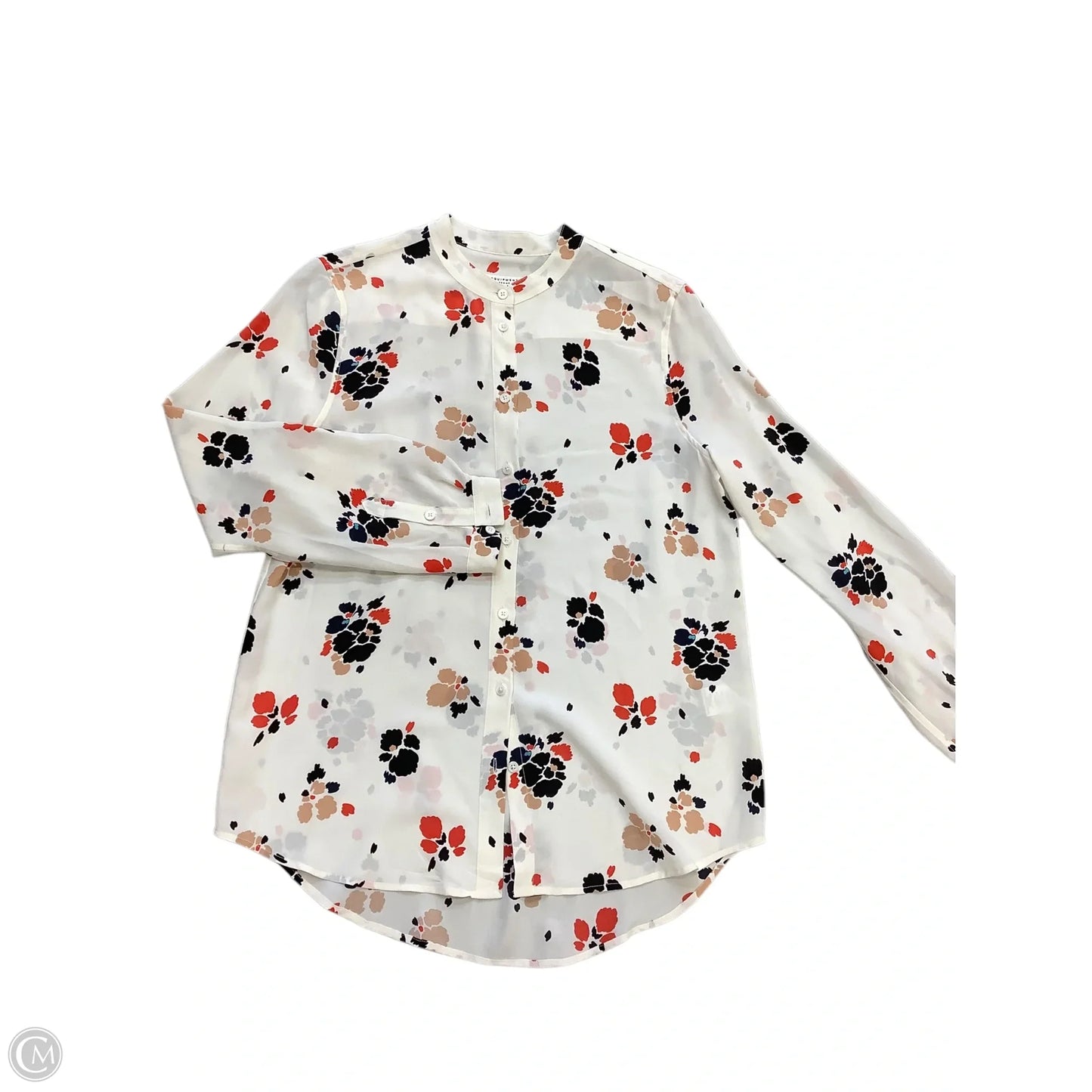 Blouse Long Sleeve By Equipment In Cream & Orange, Size: M