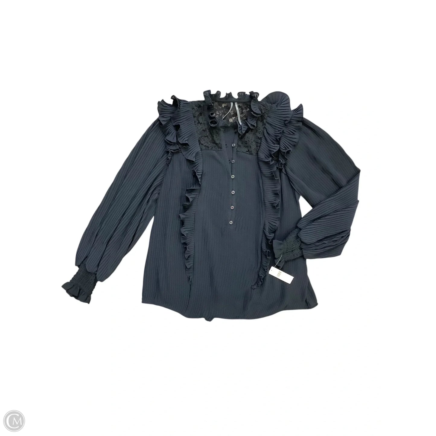 Blouse Long Sleeve By Anthropologie In Black/Navy, Size: Xs