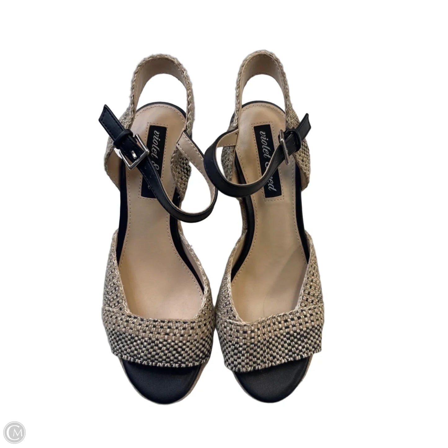 Sandals Heels Wedge By Clothes Mentor In Black & Tan, Size: 7.5
