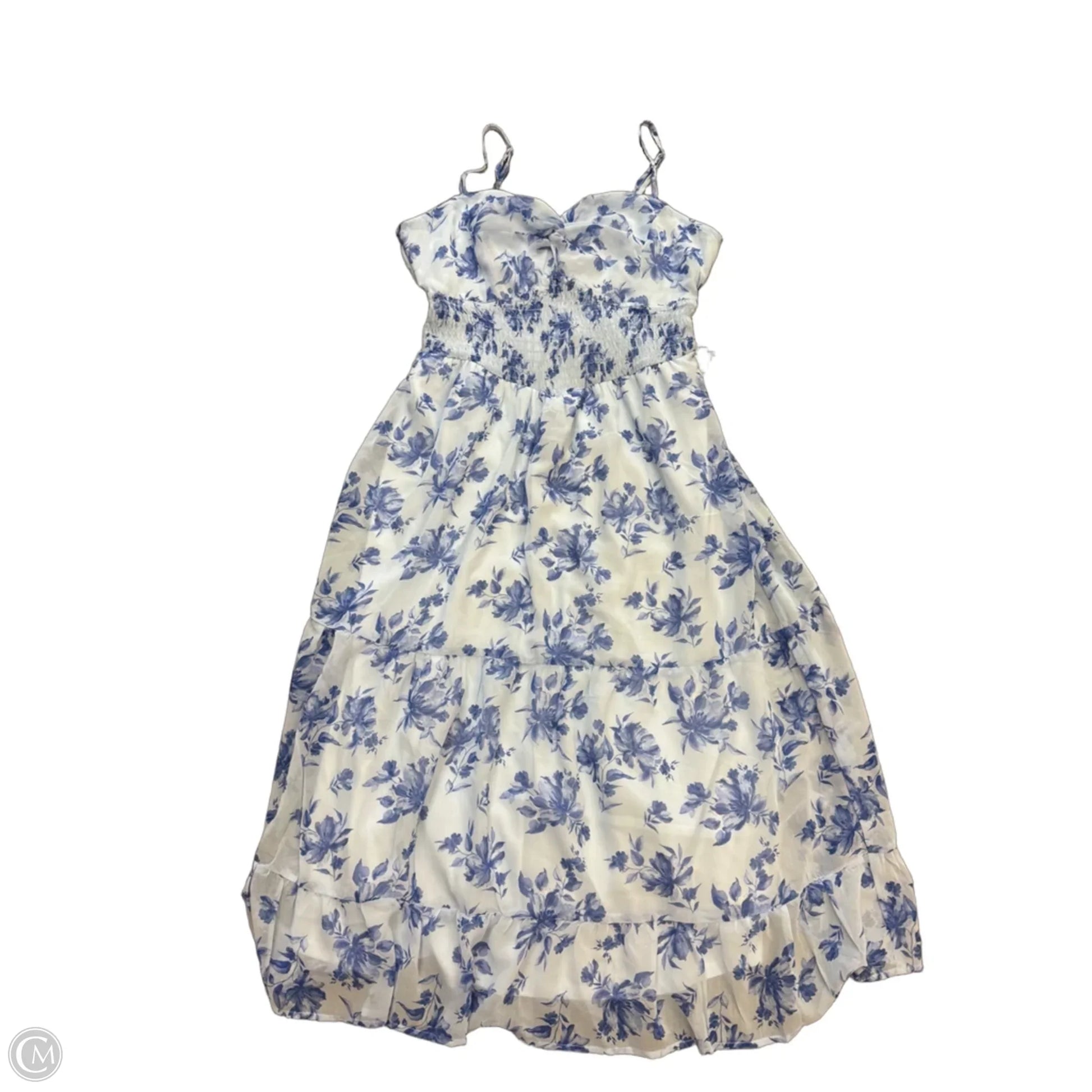 trixxi dress blue Blue Floral Tie Shoulder Midi Dress