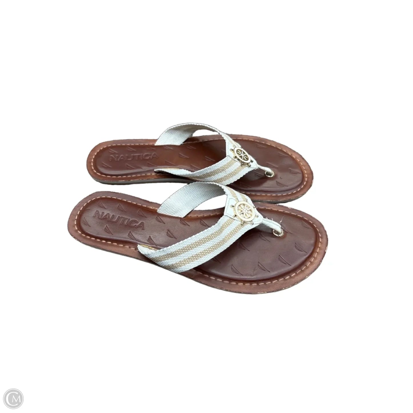 Sandals Flip Flops By Nautica In Tan & White, Size: 9.5