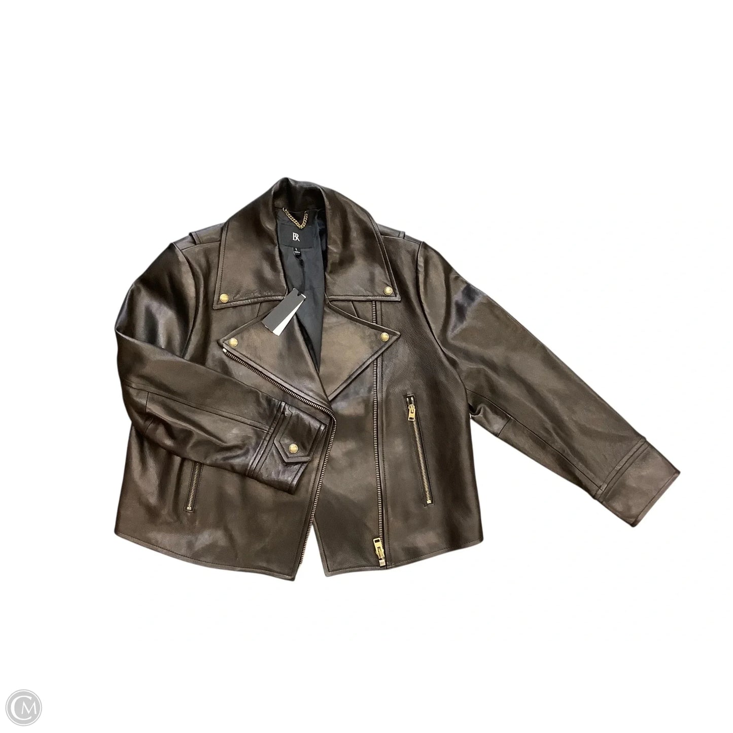 Jacket Moto Leather By Banana Republic In Black, Size: L
