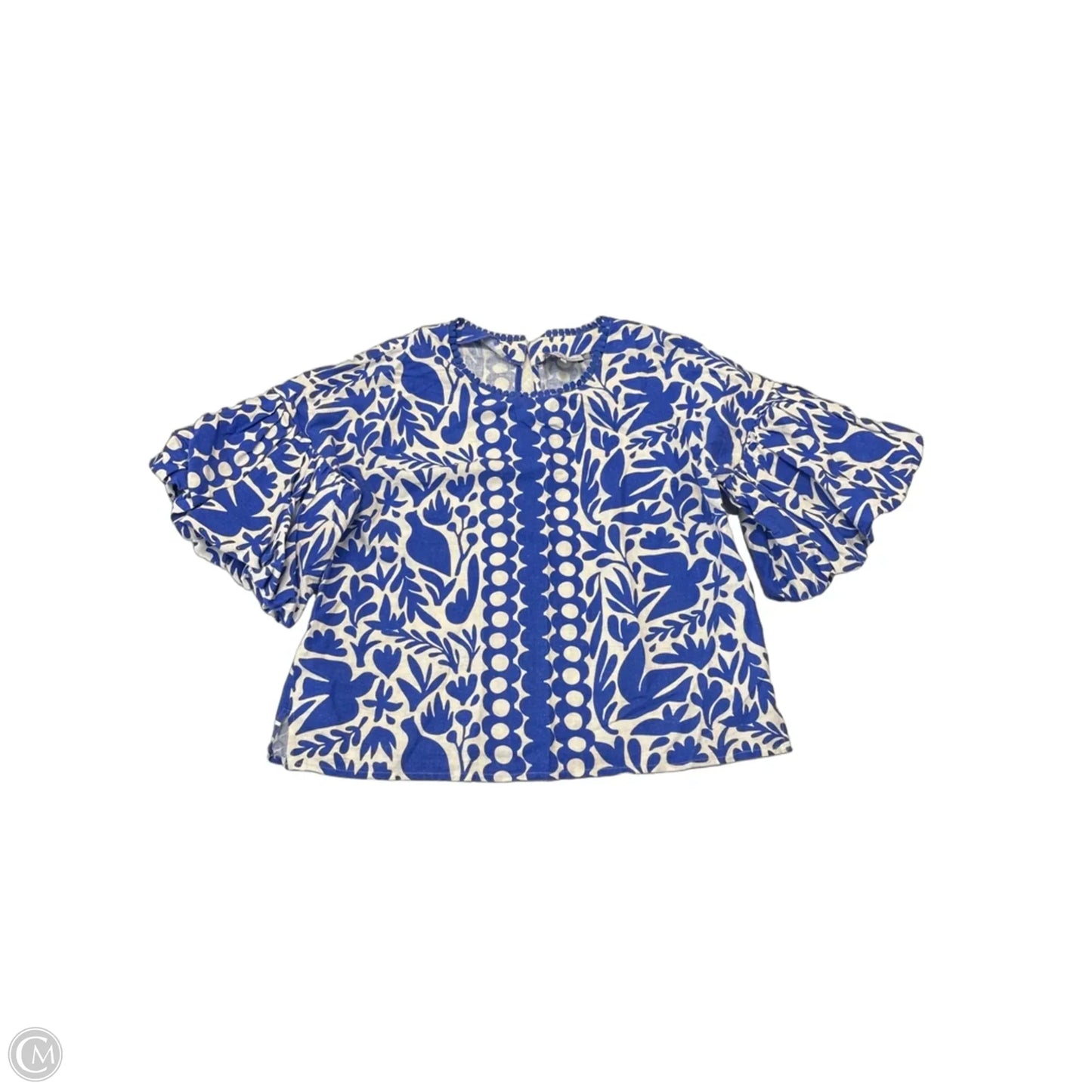 Blouse Short Sleeve By Cma In Blue & White, Size: S