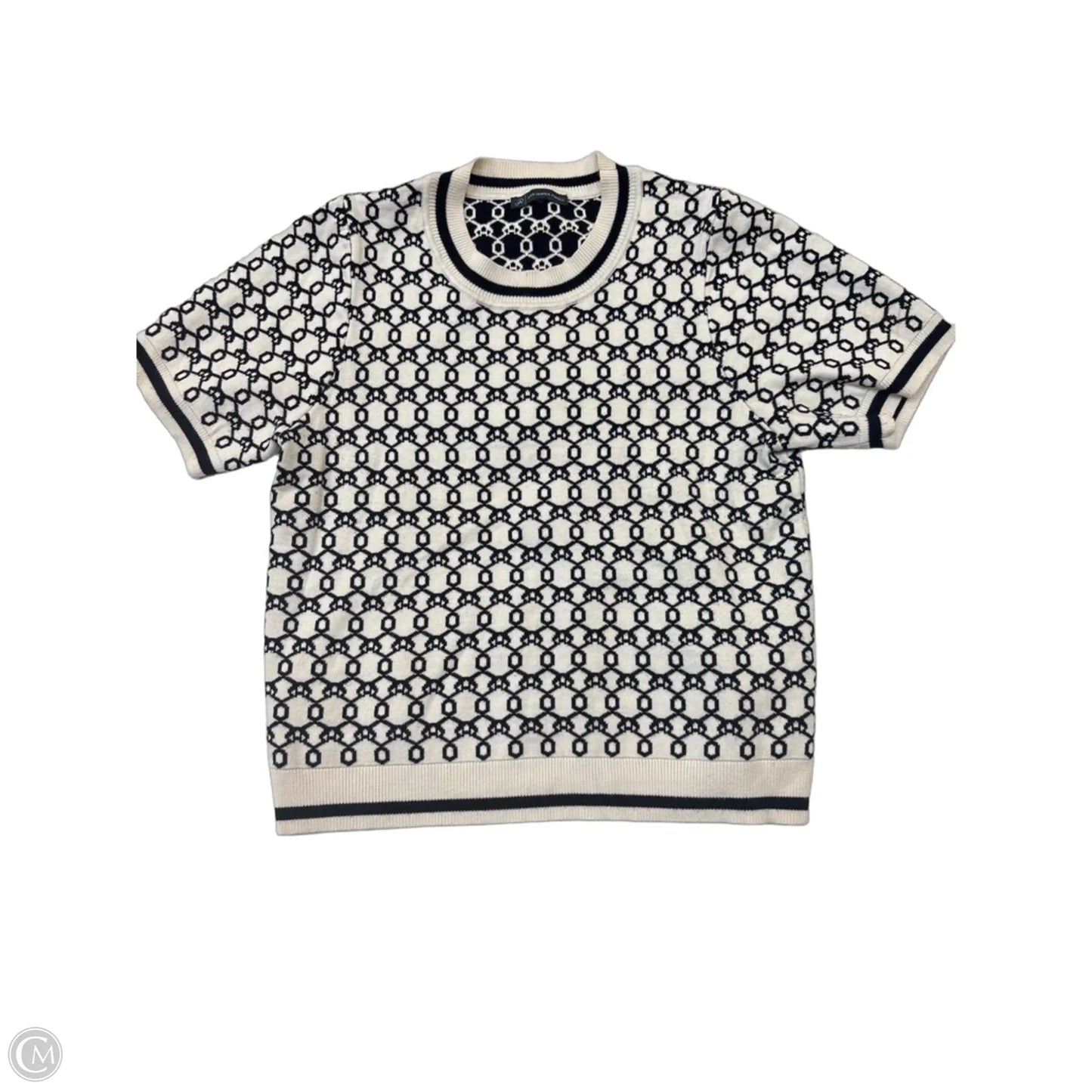 Sweater Short Sleeve By Adrianna Papell In Black & Cream, Size: M
