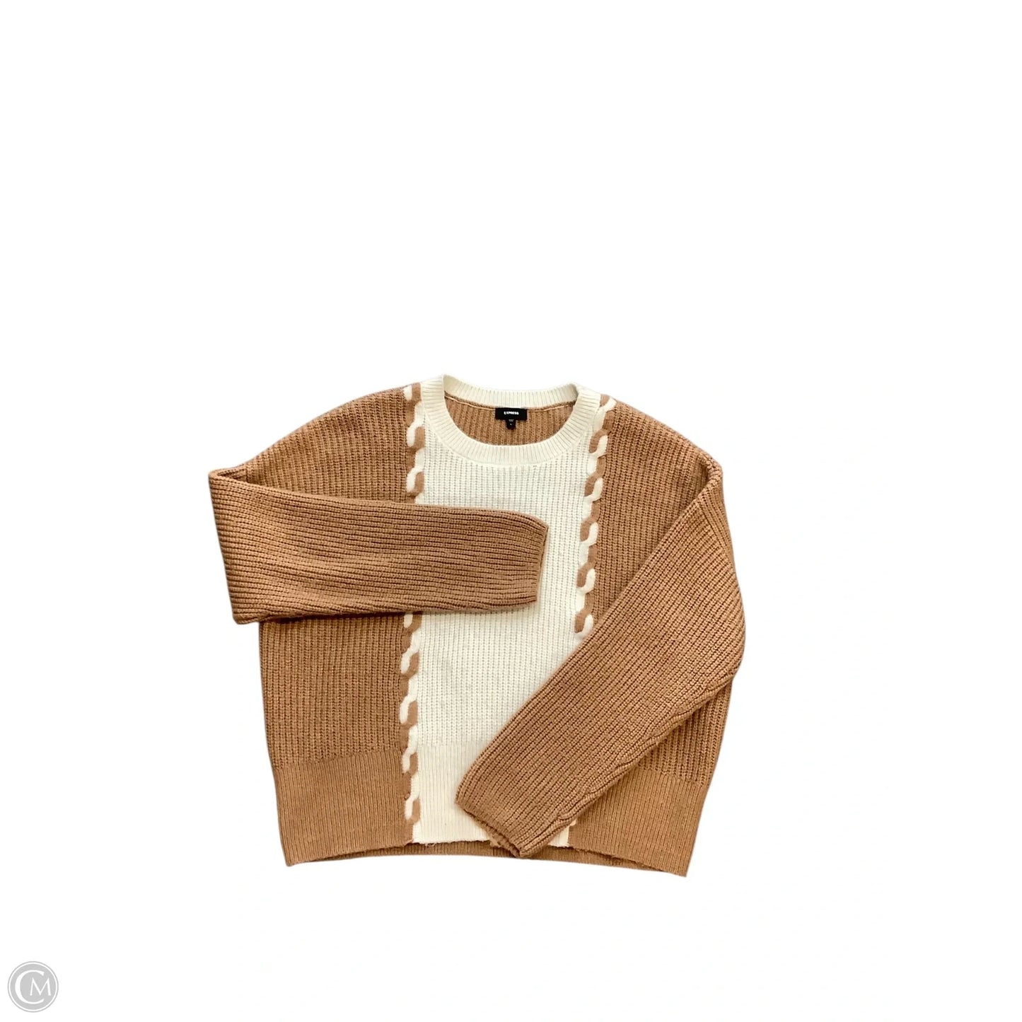 Sweater By Express In Tan & White, Size: L