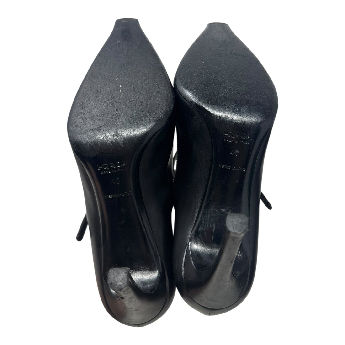 Heels Shoes Luxury Designer By Prada In Black, Size: 10 (IT 40)