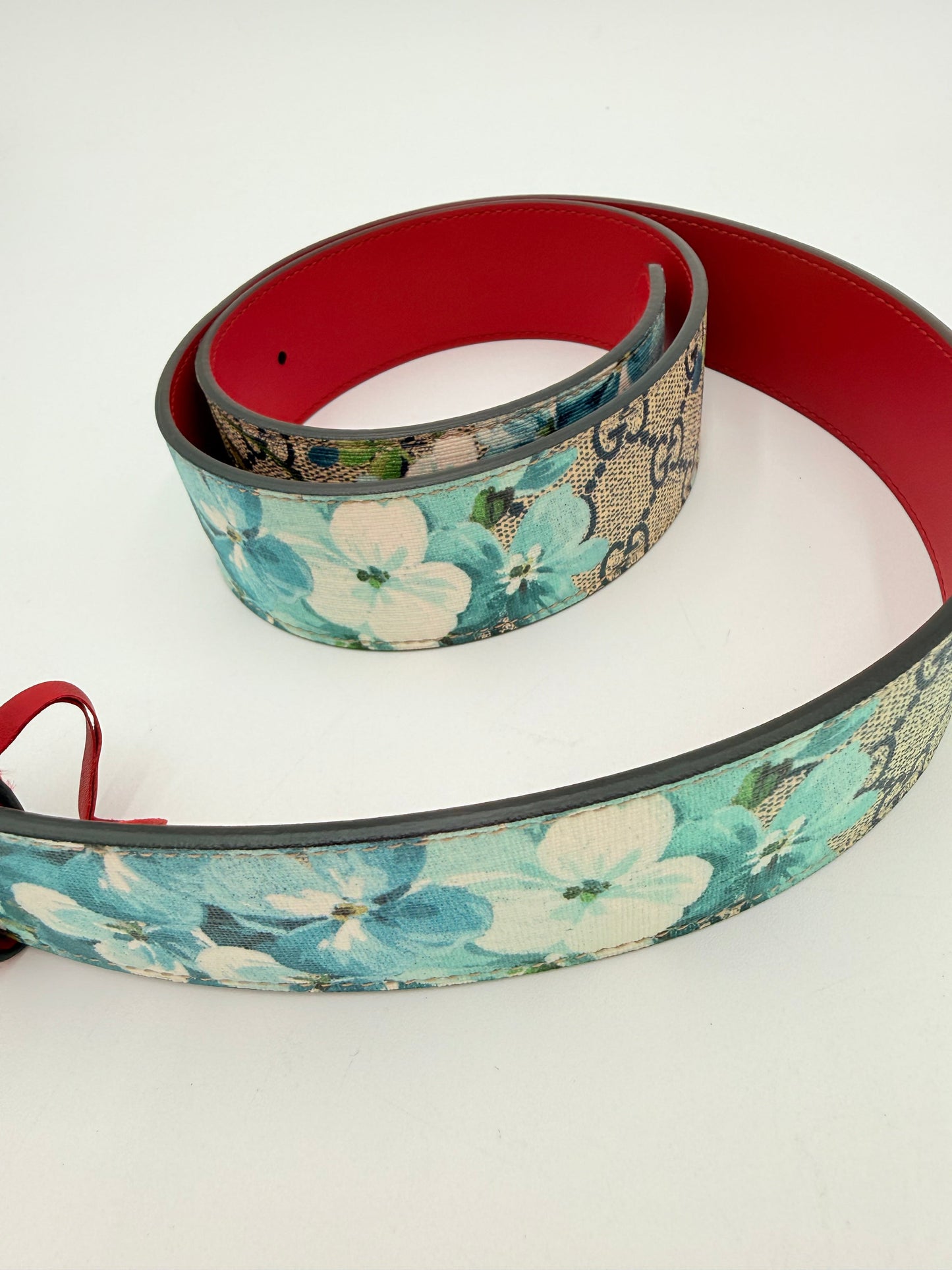Belt Luxury Designer By Gucci In Blue & Tan, Size:Medium