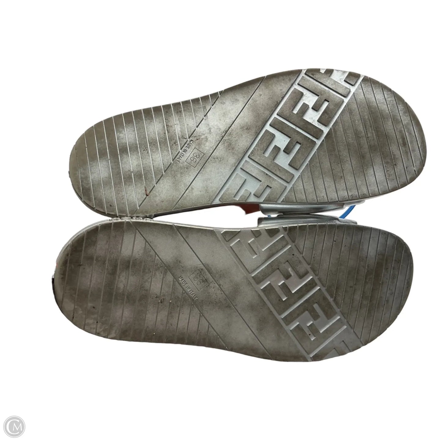 Sandals Luxury Designer By Fendi In Silver, Size: 6