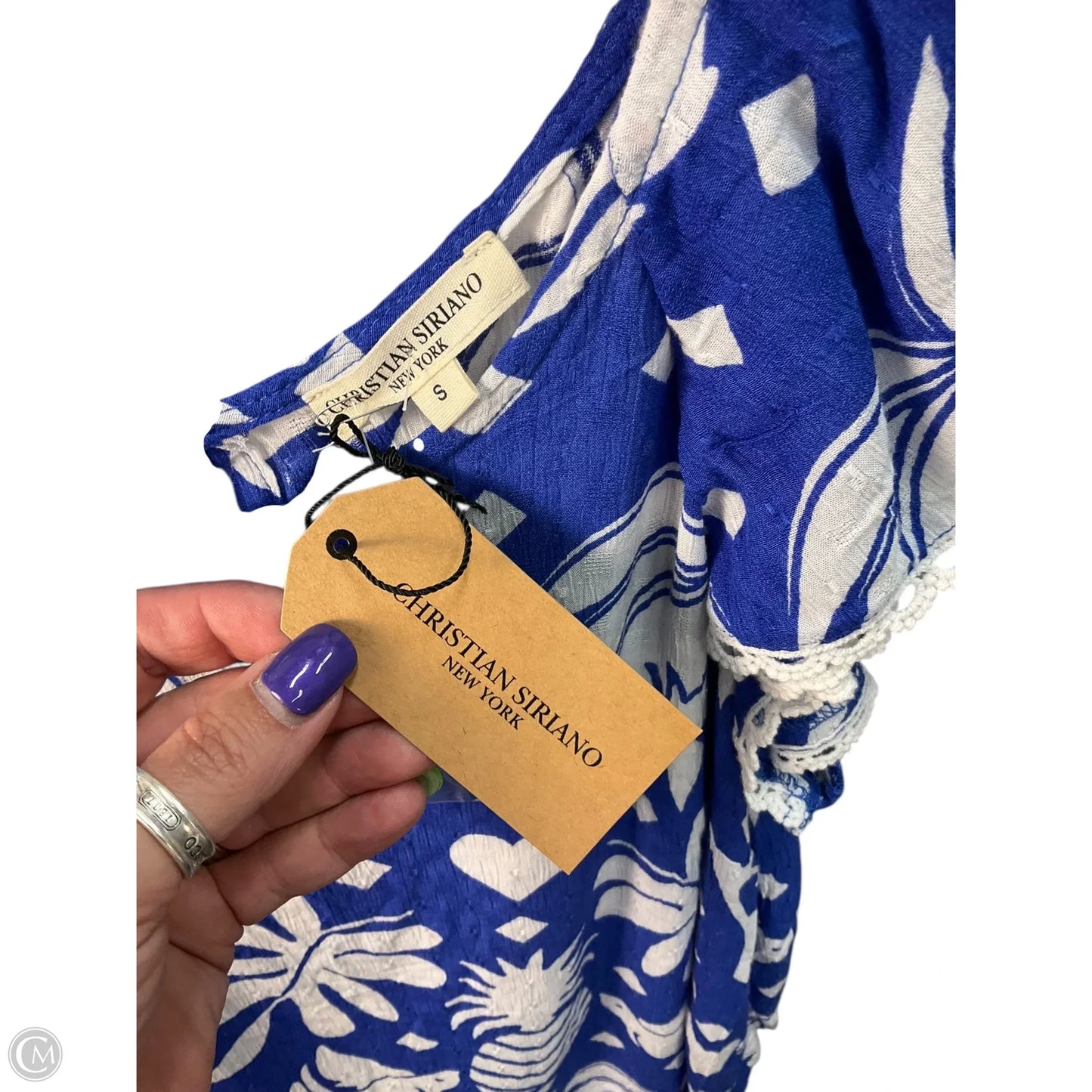 Top Sleeveless By Christian Siriano In Blue & White, Size: S
