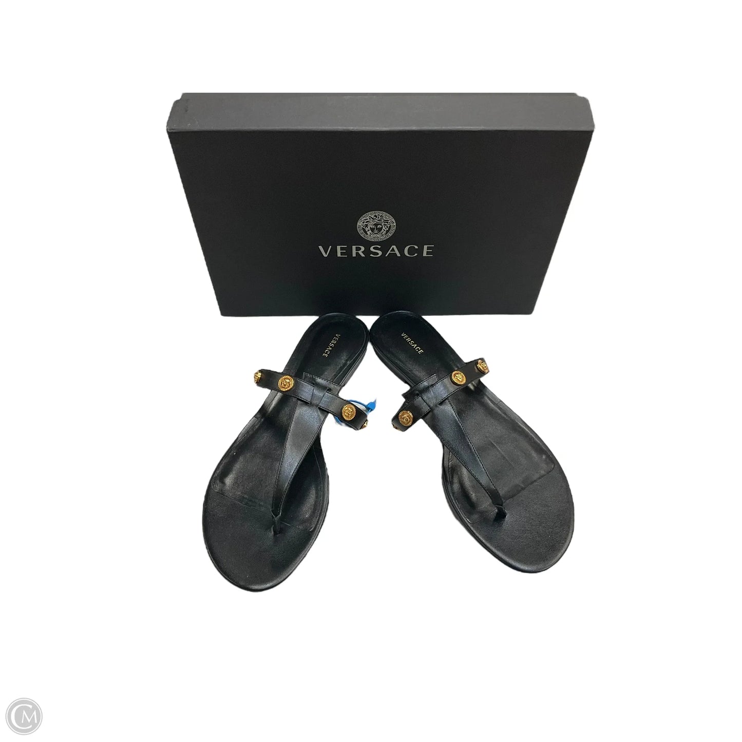 Sandals Luxury Designer By Versace In Black, Size: 9.5