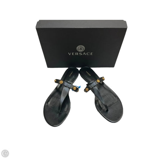 Sandals Luxury Designer By Versace In Black, Size: 9.5