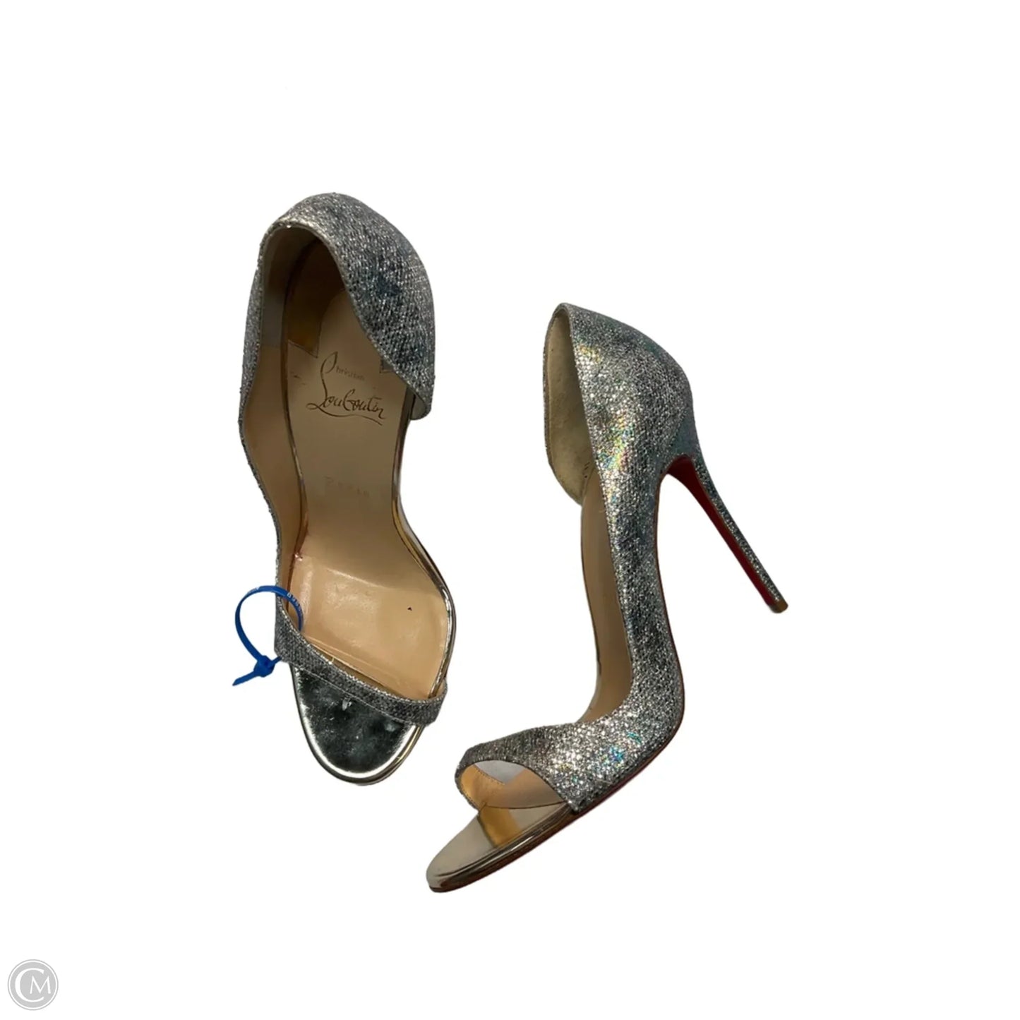 Shoes Luxury Designer By Christian Louboutin In Silver, Size: 10