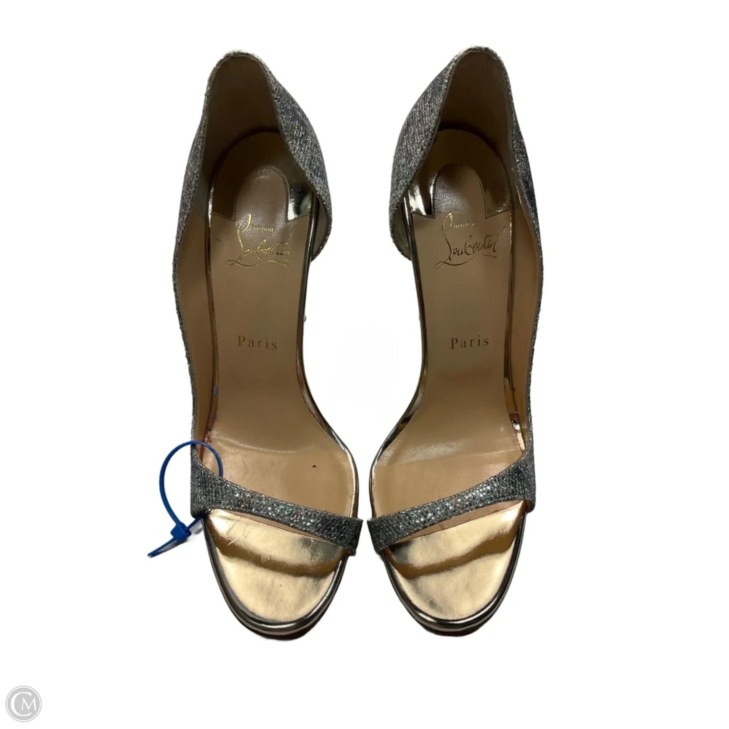 Shoes Luxury Designer By Christian Louboutin In Silver, Size: 10