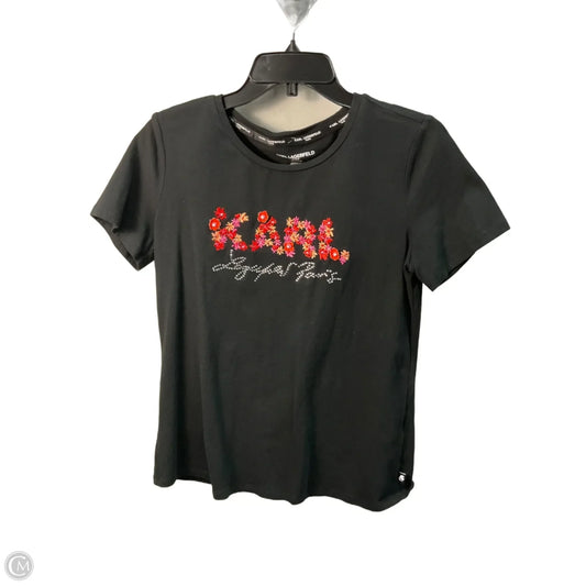 Top Short Sleeve Designer By Karl Lagerfeld In Black, Size: S