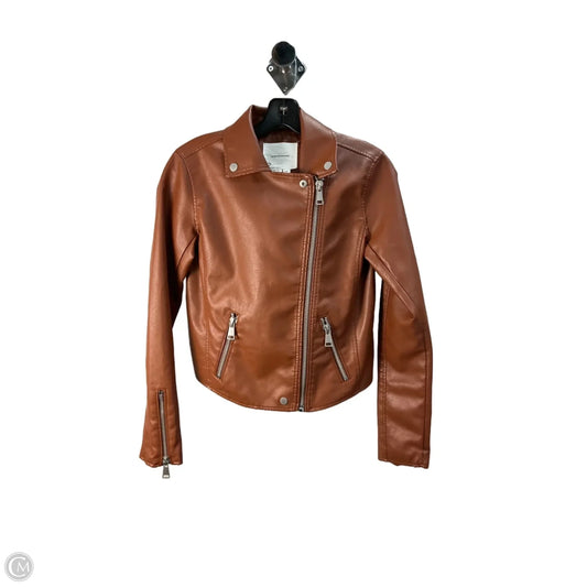 Jacket Moto Leather By Anthropologie In Brown, Size: Xxs