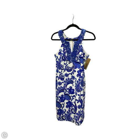 Designer Dress Party Midi By Jade In Blue & White, Size: M
