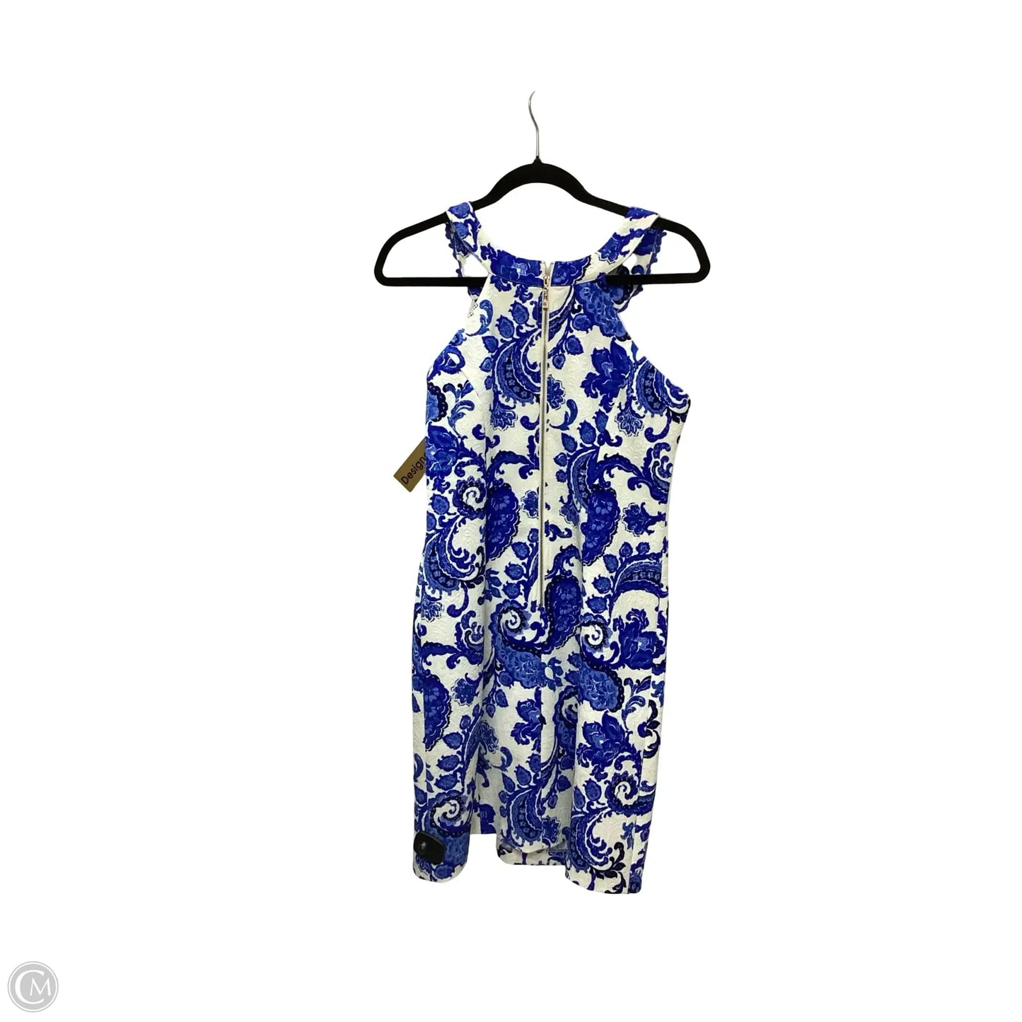 Designer Dress Party Midi By Jade In Blue & White, Size: M
