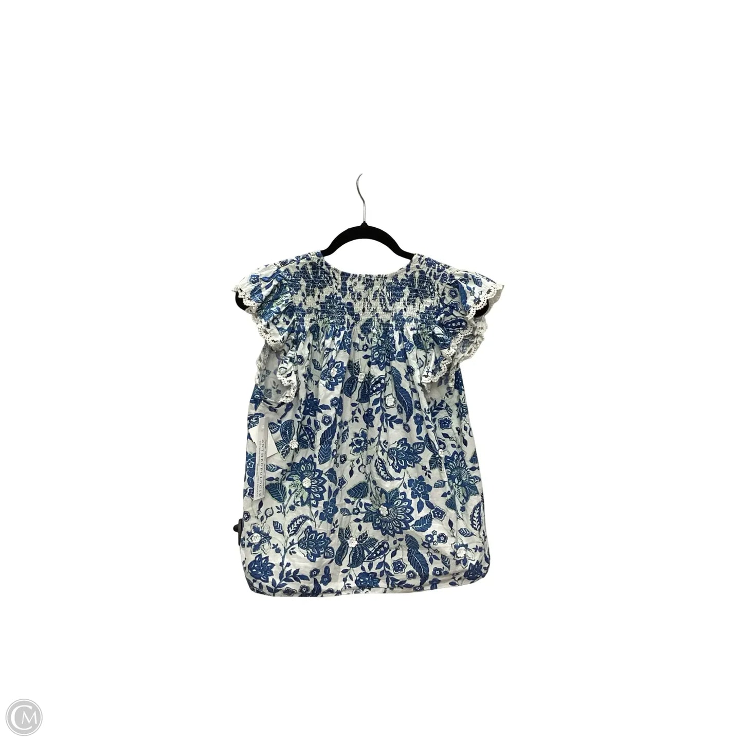 Blouse Short Sleeve By Cmc In Blue & White, Size: M