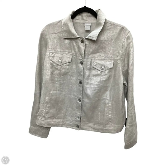Jacket Shirt By Chicos In Grey, Size: 2