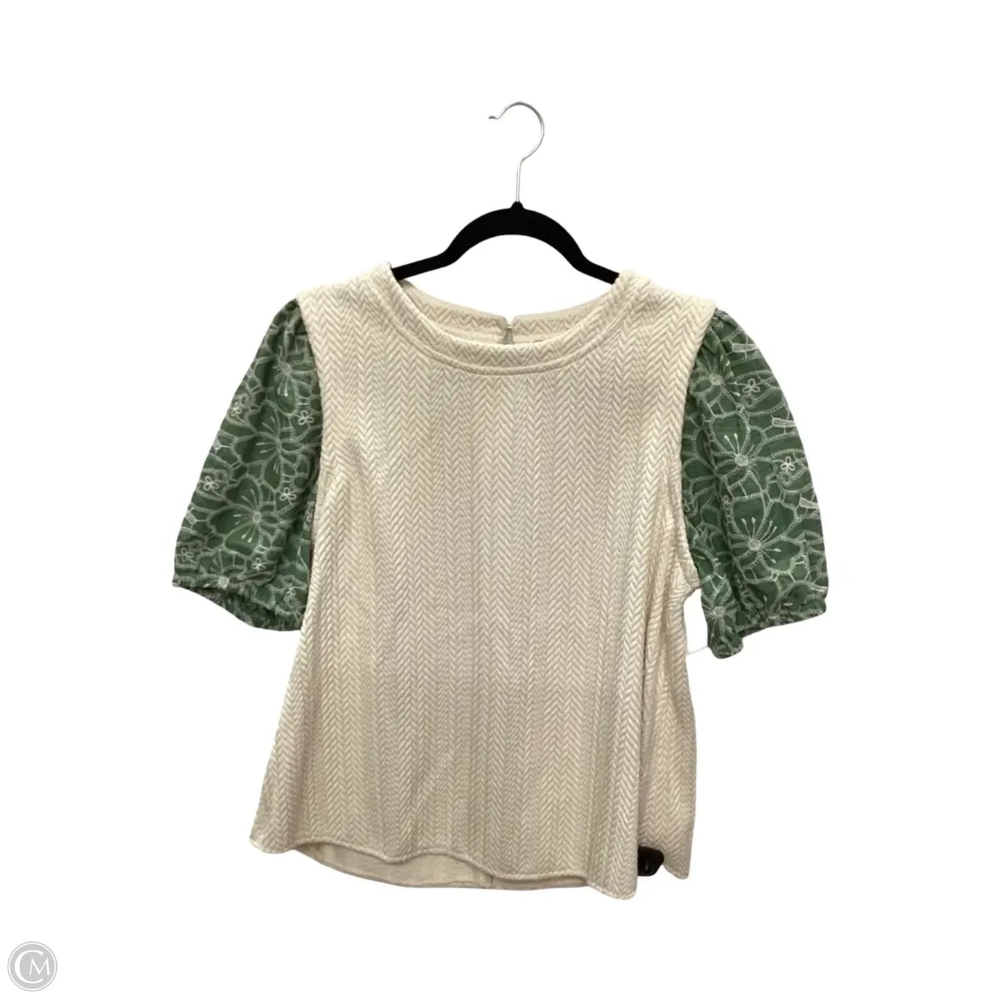 Blouse Short Sleeve By Voy In Cream & Green, Size: L