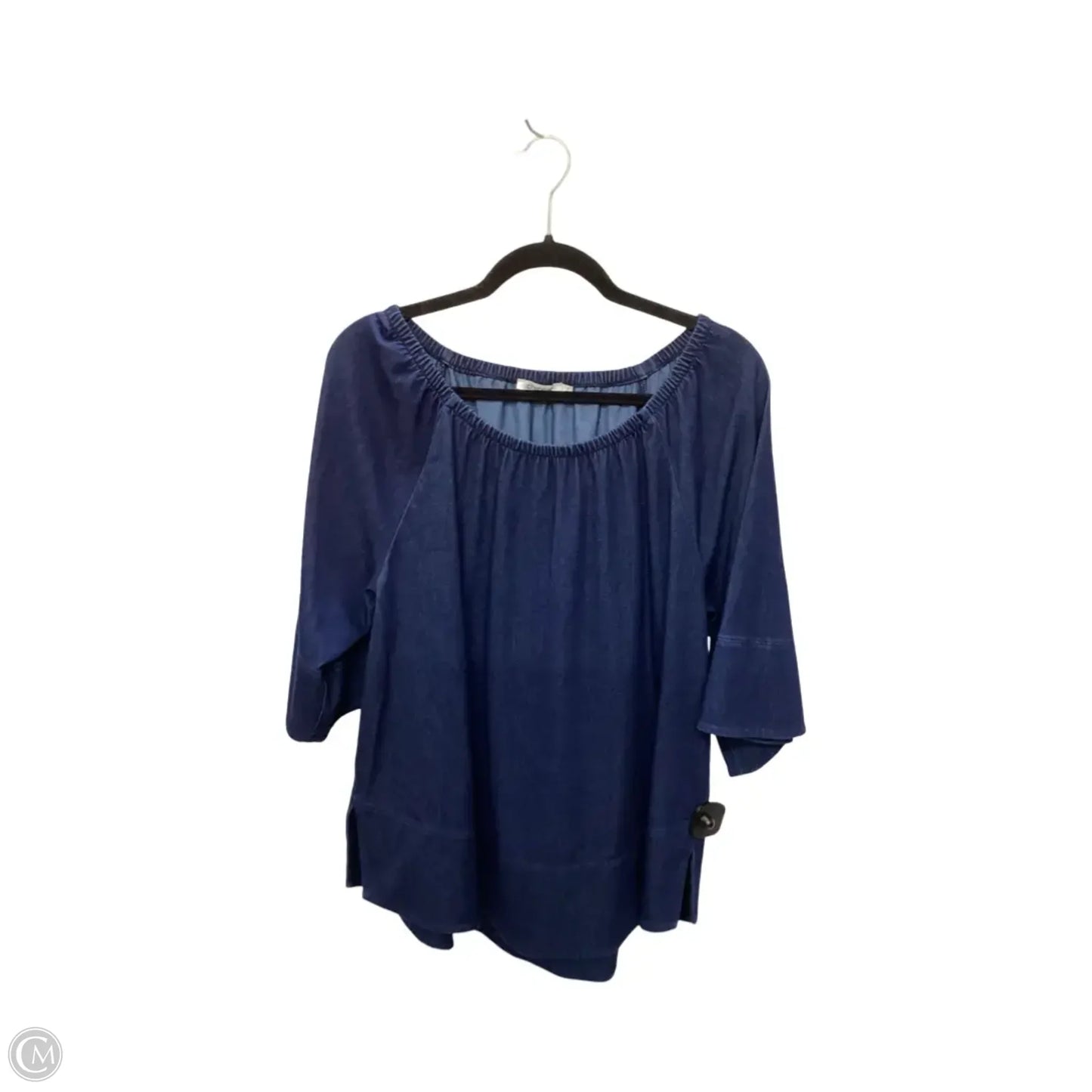 Blouse Short Sleeve By Chicos In Blue Denim, Size: L