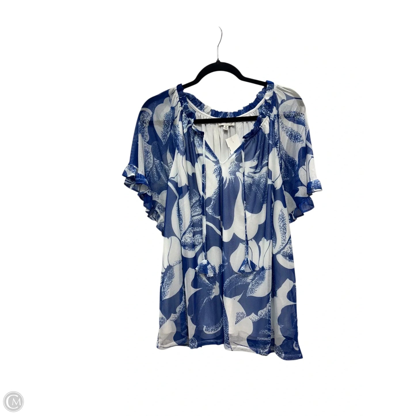 Top Short Sleeve By Wonderly In Blue & White, Size: 3x