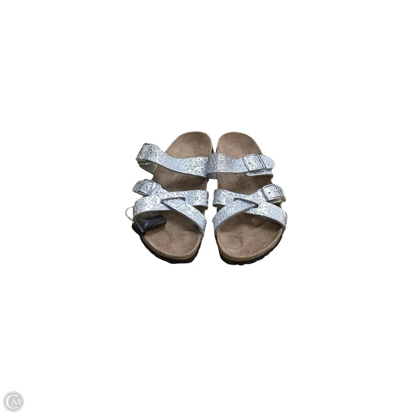 Sandals Flats By Birkenstock In Silver, Size: 6