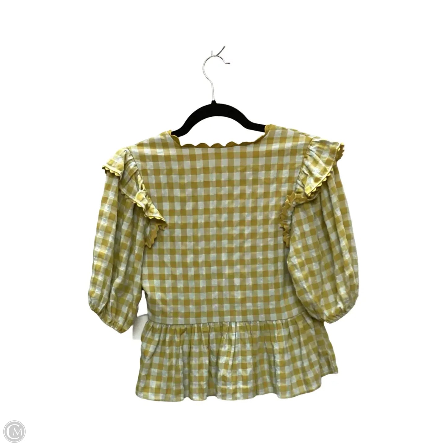 Blouse Short Sleeve By English Factory In Checkered Pattern, Size: S