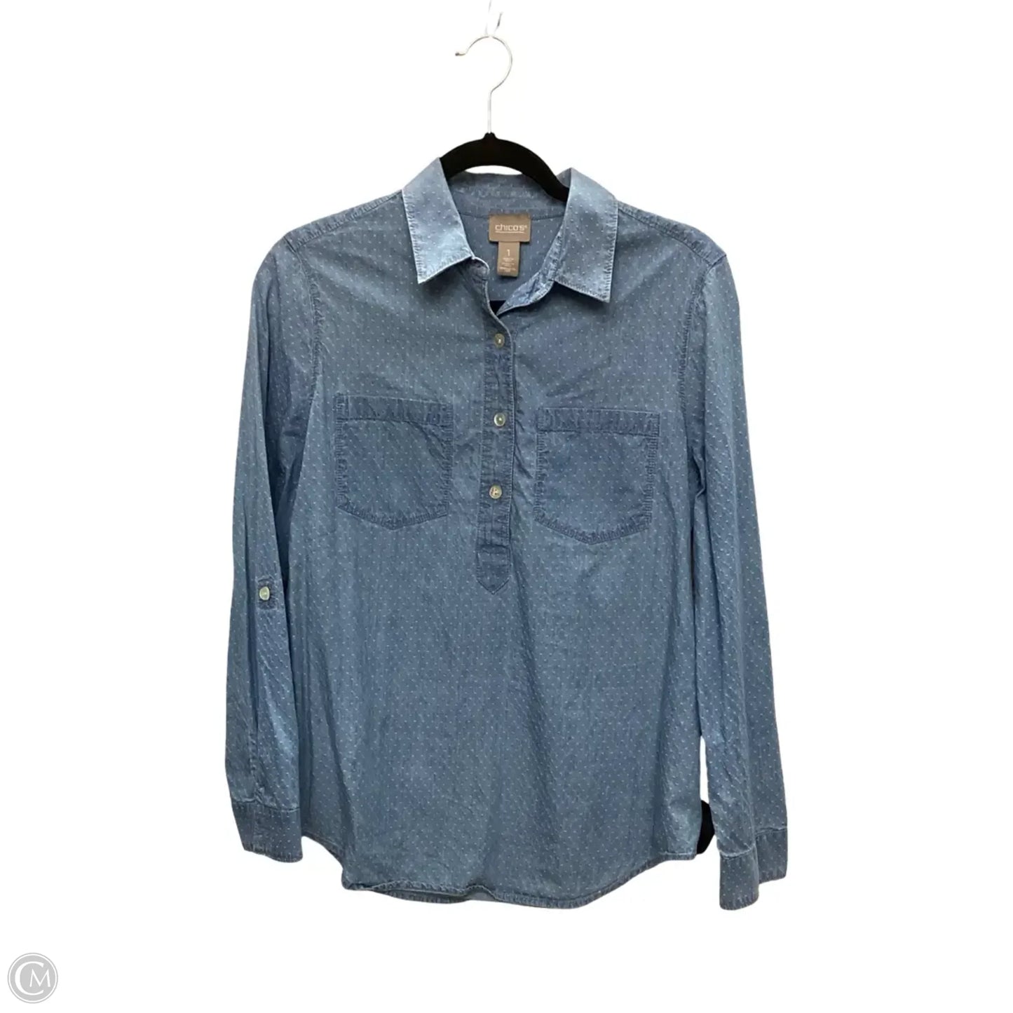 Blouse 3/4 Sleeve By Chicos In Blue Denim, Size: M
