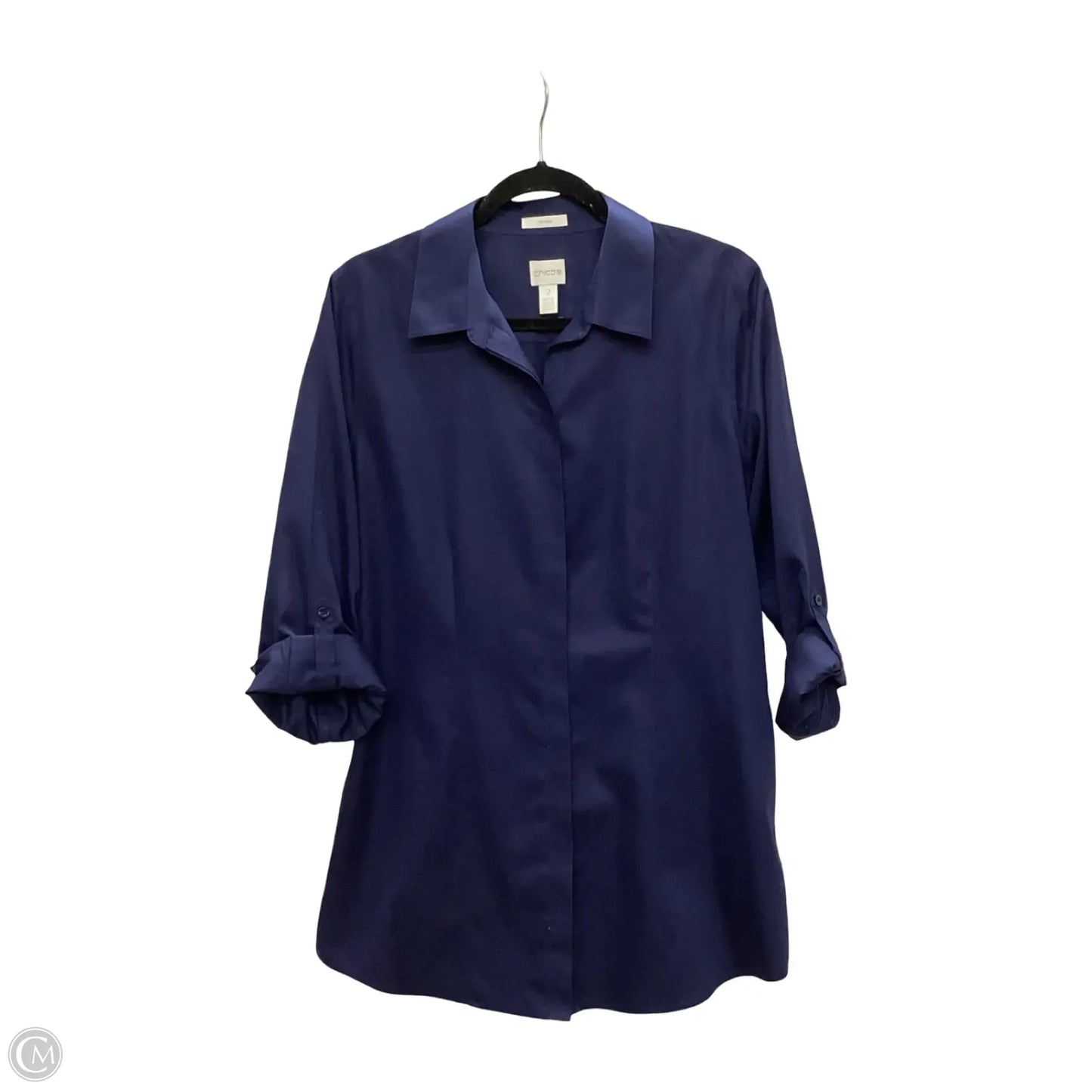 Blouse Long Sleeve By Chicos In Navy, Size: 2