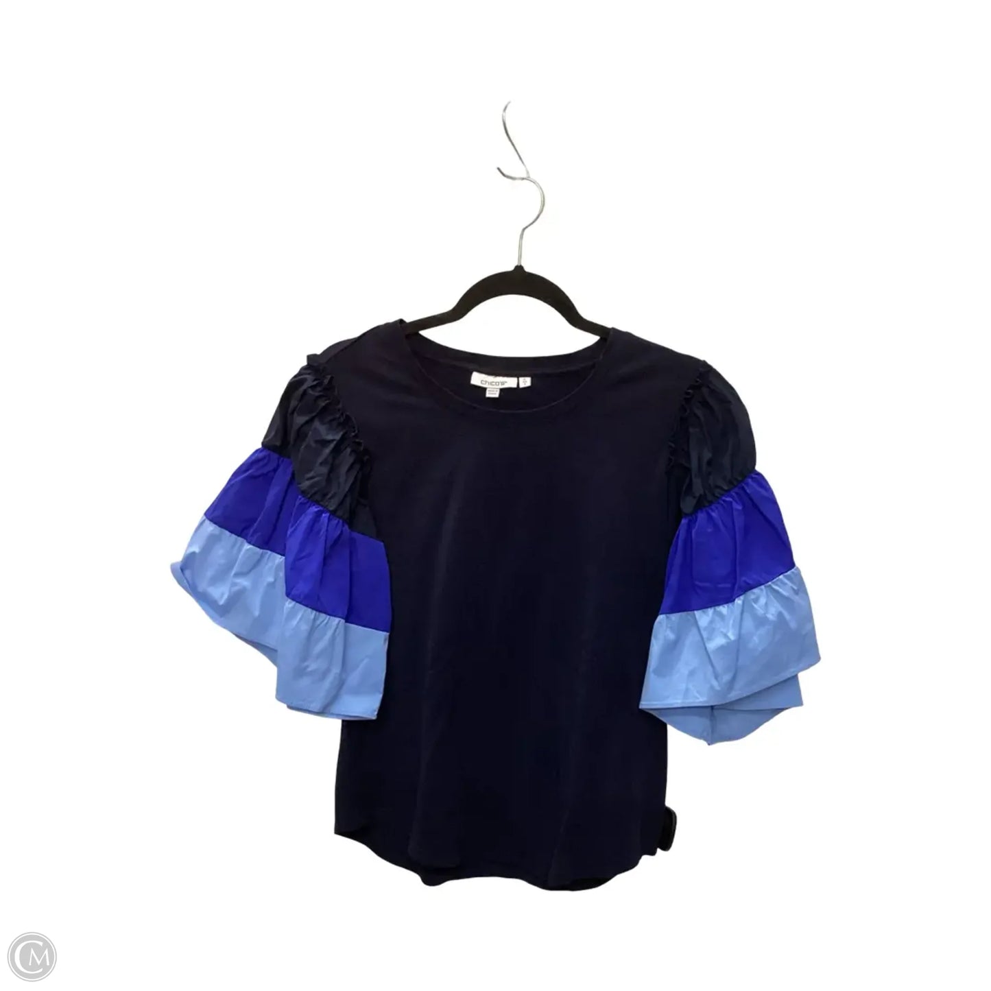 Blouse Short Sleeve By Chicos In Navy, Size: 0