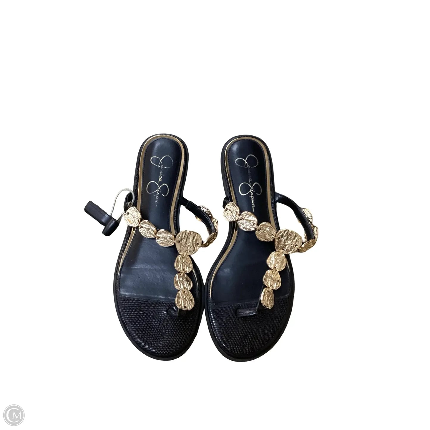 Sandals Flats By Jessica Simpson In Black & Gold, Size: 7.5