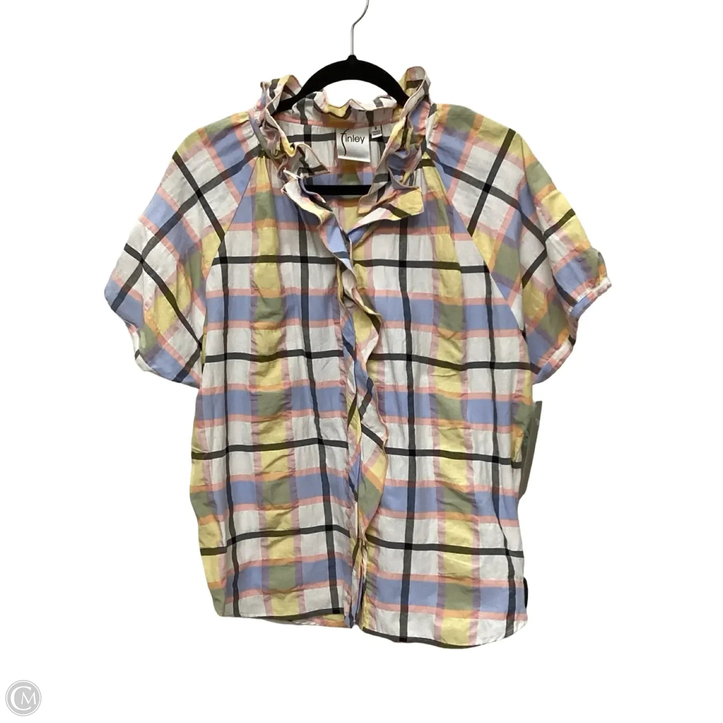 Designer Blouse Short Sleeve By Finley In Plaid Pattern, Size: S