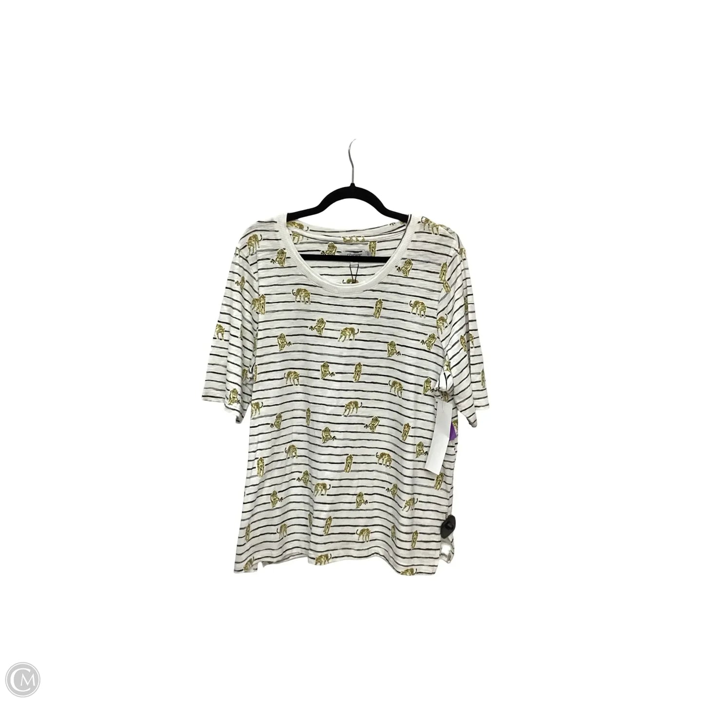 Blouse Short Sleeve By Chicos In Striped Pattern, Size: Xl