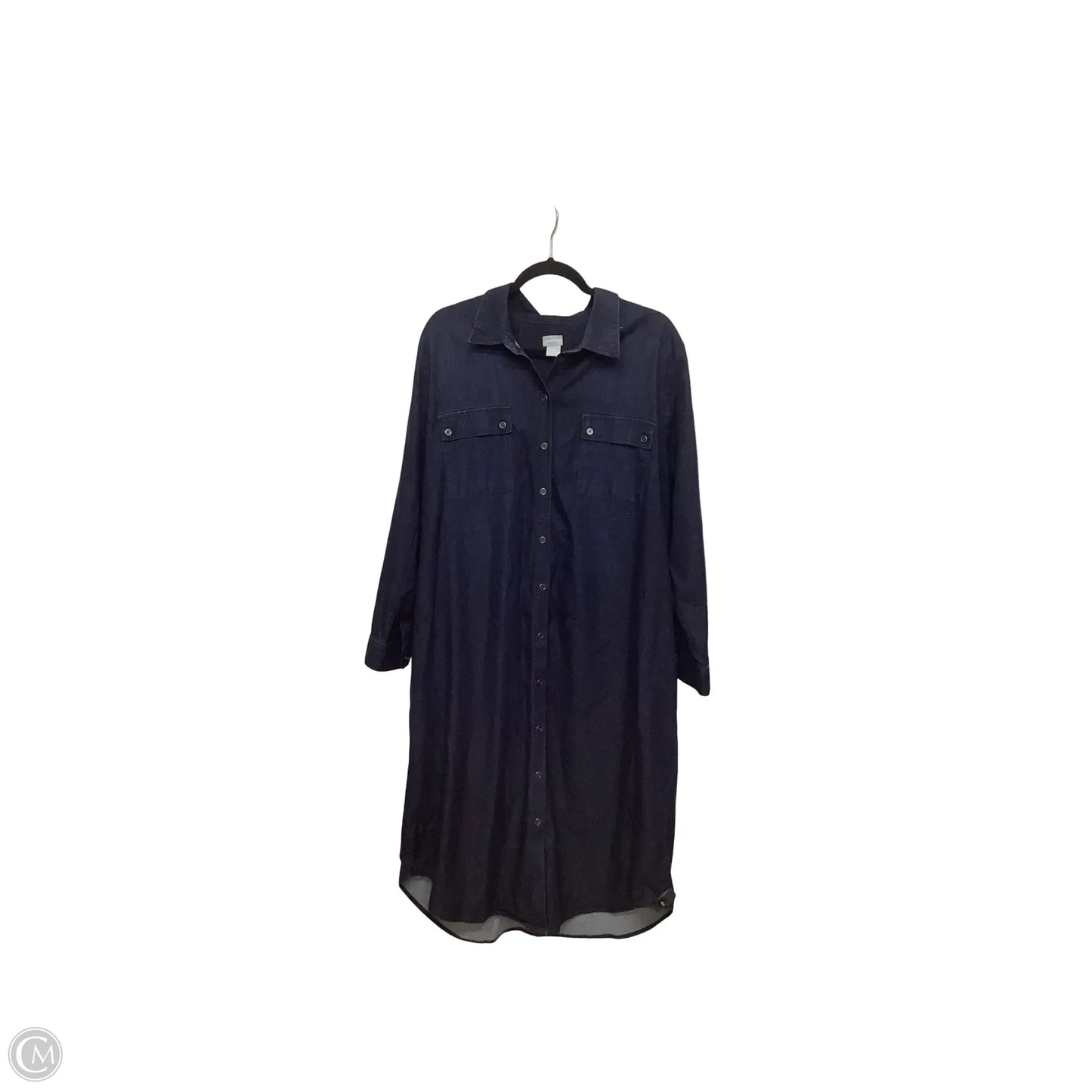 Dress Casual Midi By Chicos In Blue Denim, Size: Xl