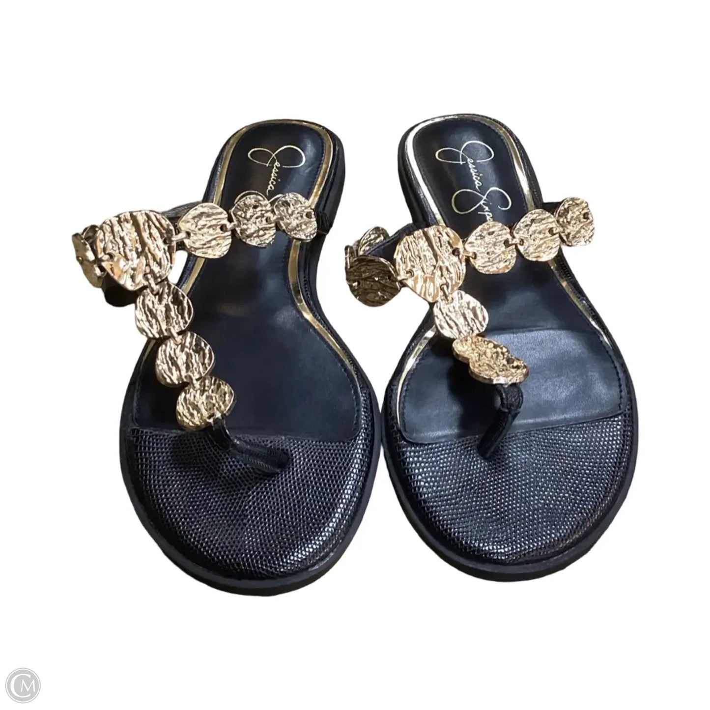 Sandals Flats By Jessica Simpson In Black & Gold, Size: 7