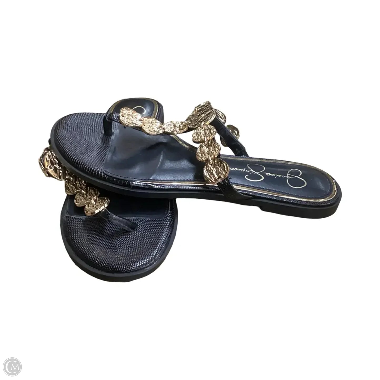 Sandals Flats By Jessica Simpson In Black & Gold, Size: 7