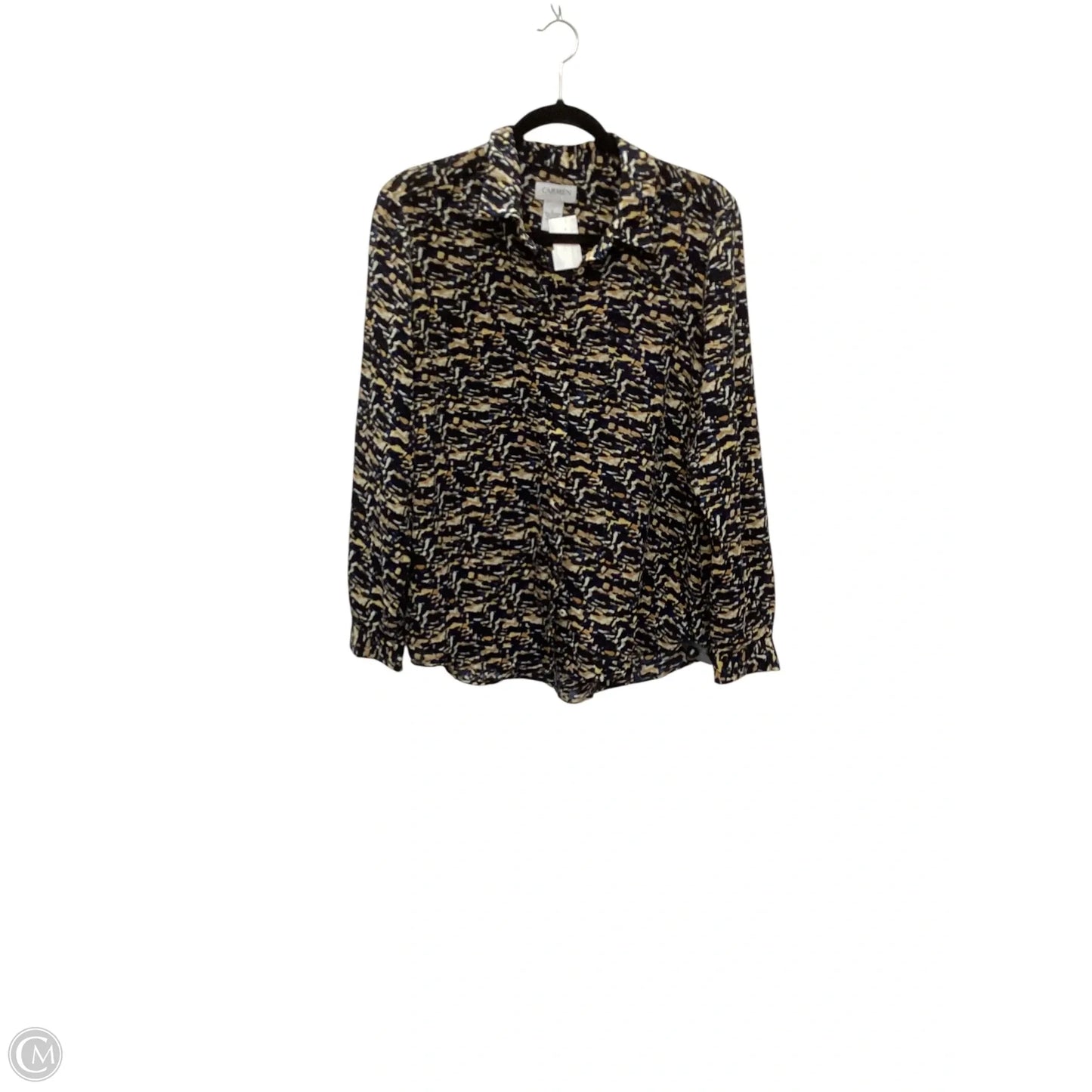 Top Long Sleeve By Carmen By Carmen Marc Valvo In Blue, Size: L