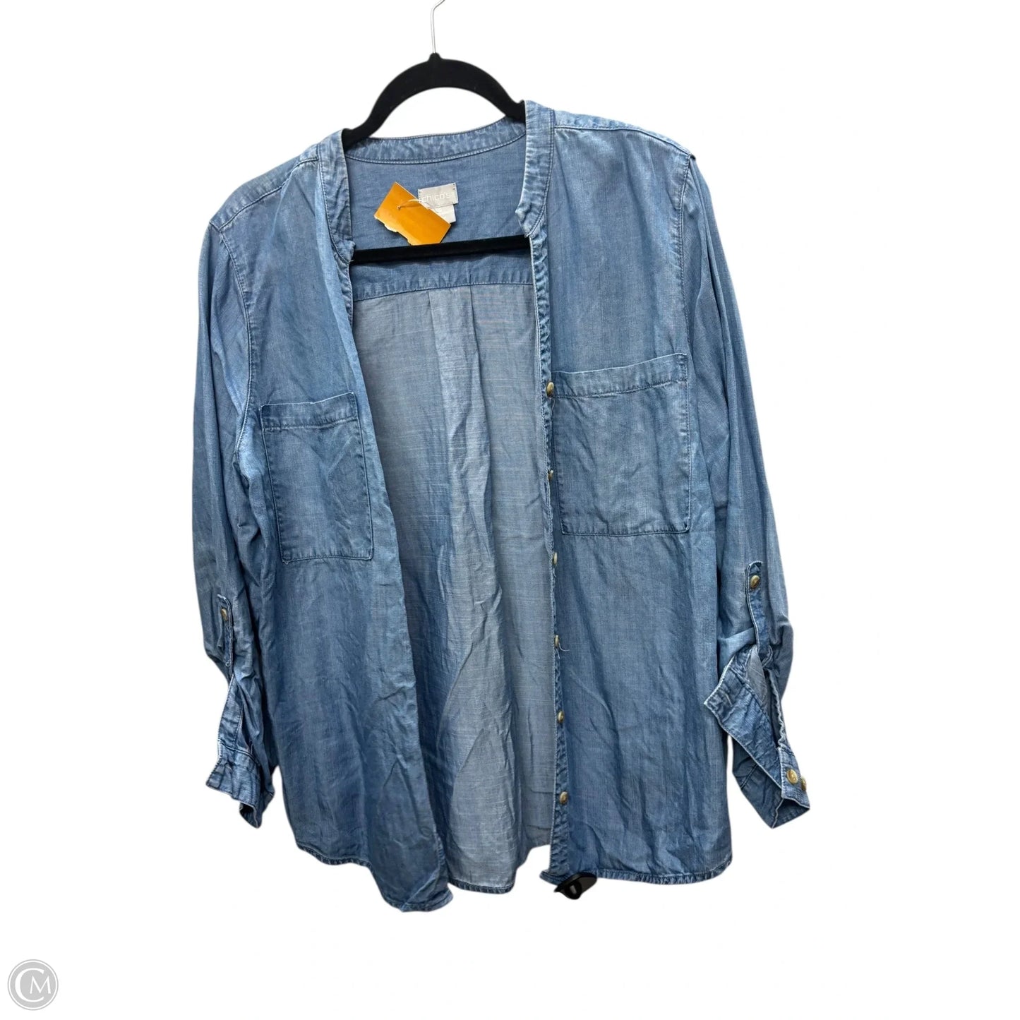 Top Long Sleeve By Chicos In Blue Denim, Size: 2