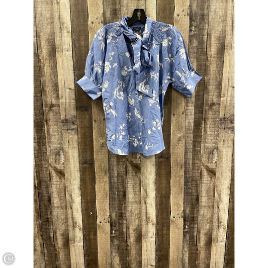 Top Short Sleeve By Ann Taylor In Blue & White, Size: S