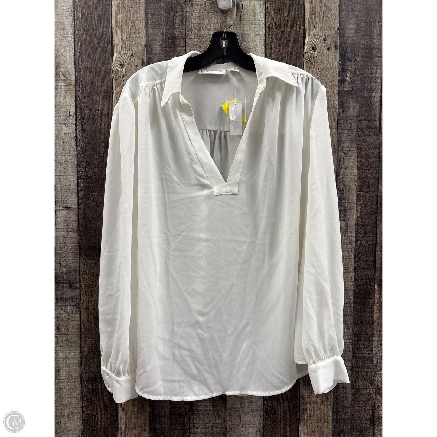 Blouse Long Sleeve By New York And Co In White, Size: Xxl