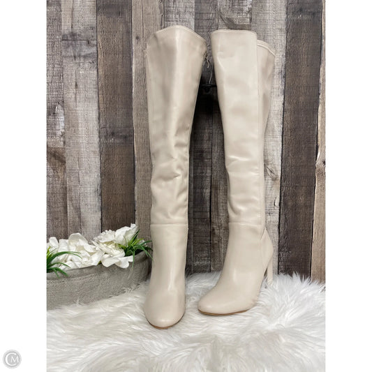 Boots Knee Heels By Top Moda In Cream, Size: 6.5