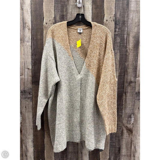Sweater Cardigan By Cabi In Grey & Tan, Size: 2x