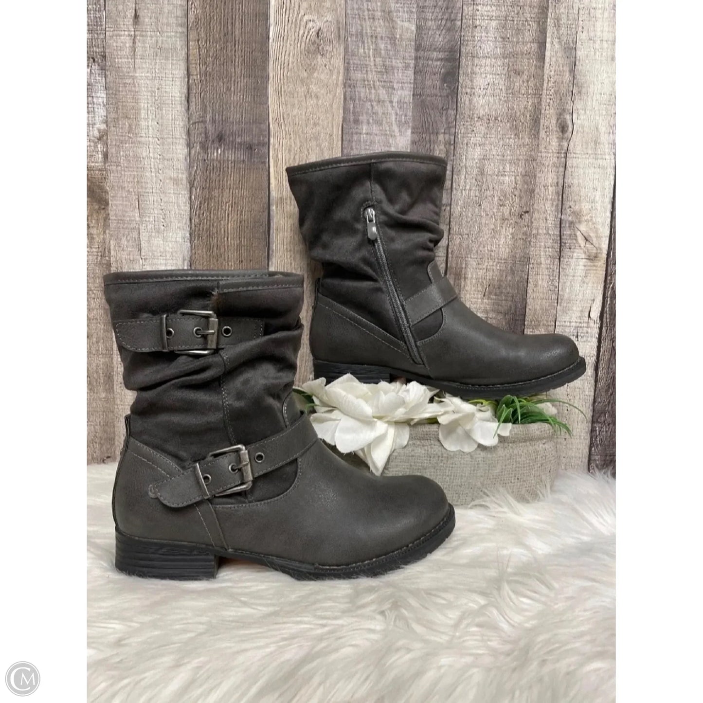 Boots Ankle Heels By Cme In Grey, Size: 8.5