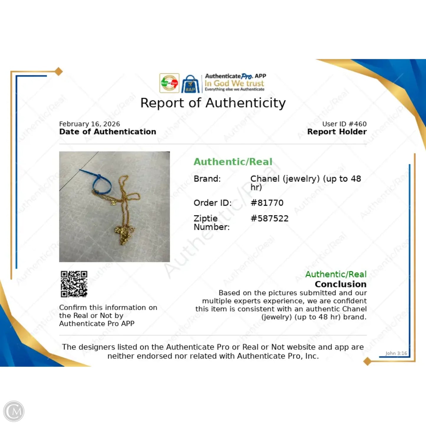 Necklace Luxury Designer By Chanel, Size: 1