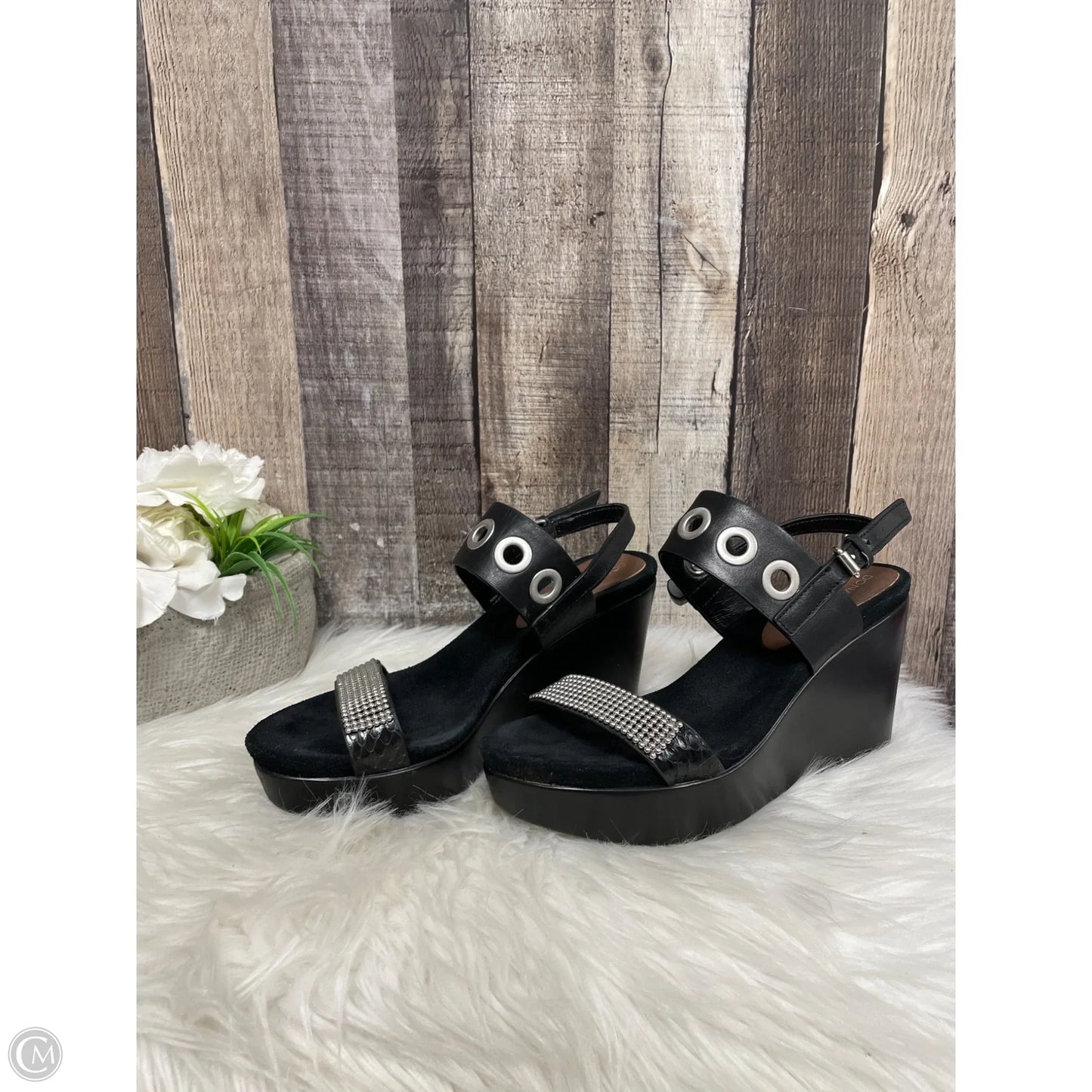 Sandals Heels Wedge By Donald Pliner In Black, Size: 6.5