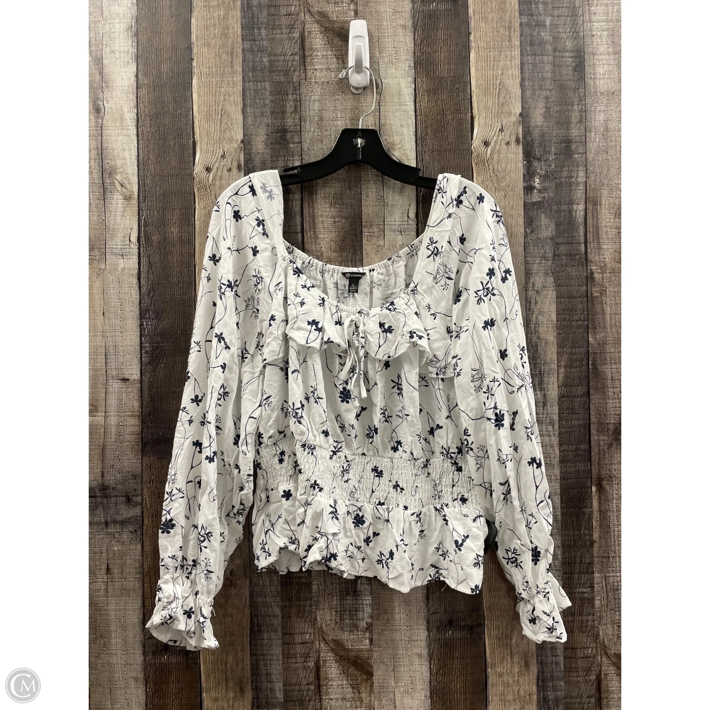 Top Long Sleeve By Versona In Black & White, Size: L