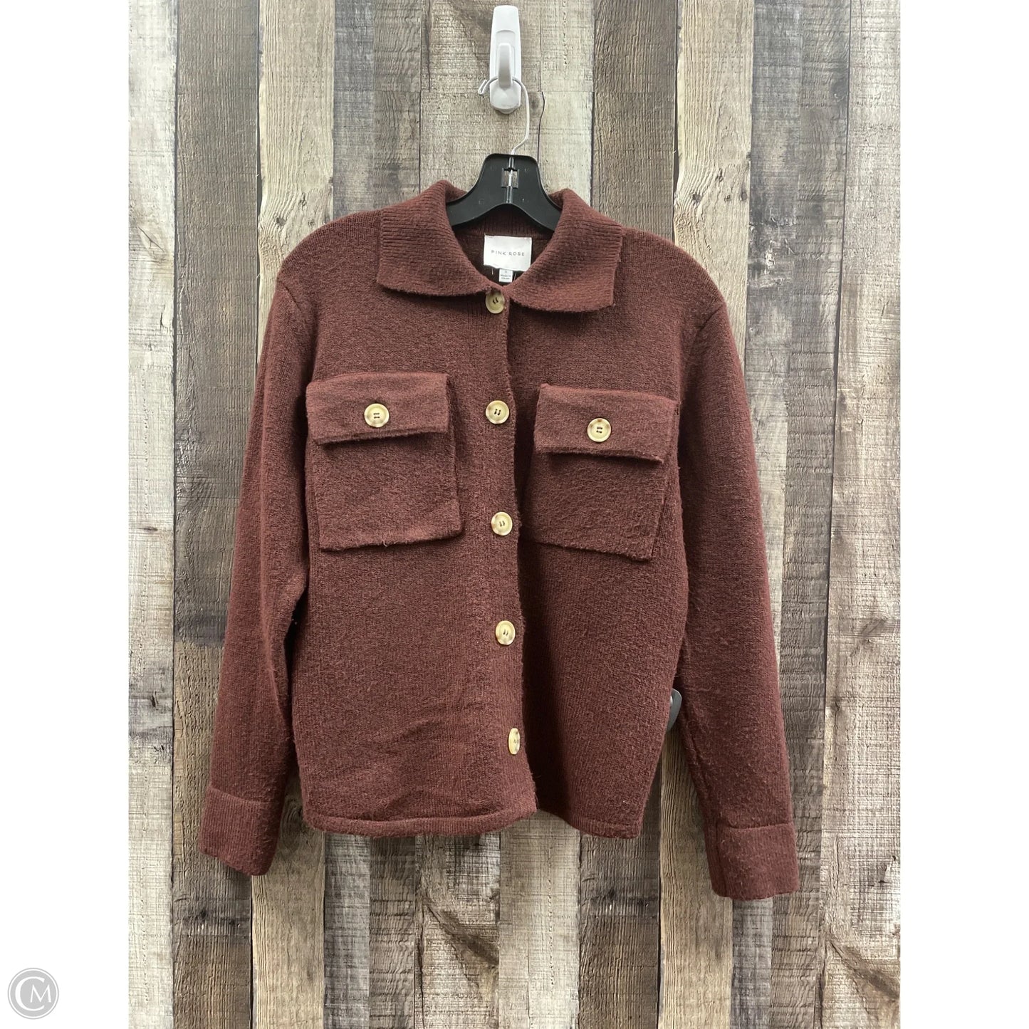 Sweater Cardigan By Pink Rose In Brown, Size: S