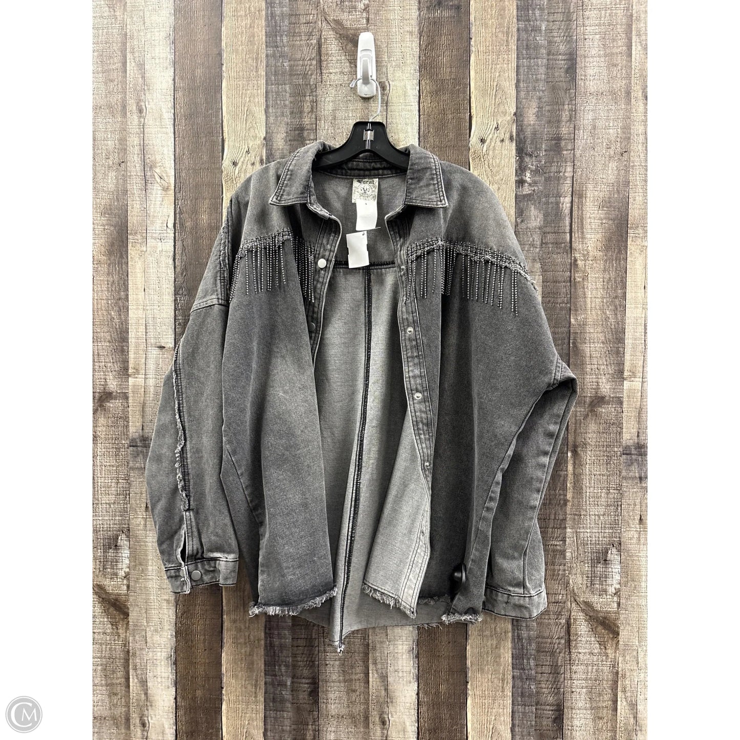 Jacket Shirt By Vocal In Grey Denim, Size: L